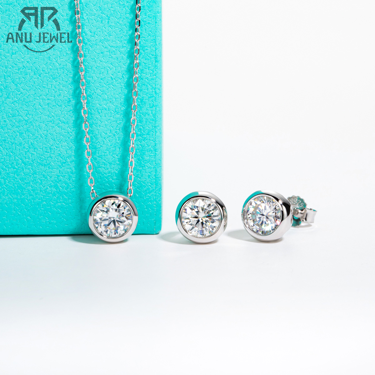 Ansi Chain - AnuJewel D Kleur Moissanite Bezel Oorknopjes